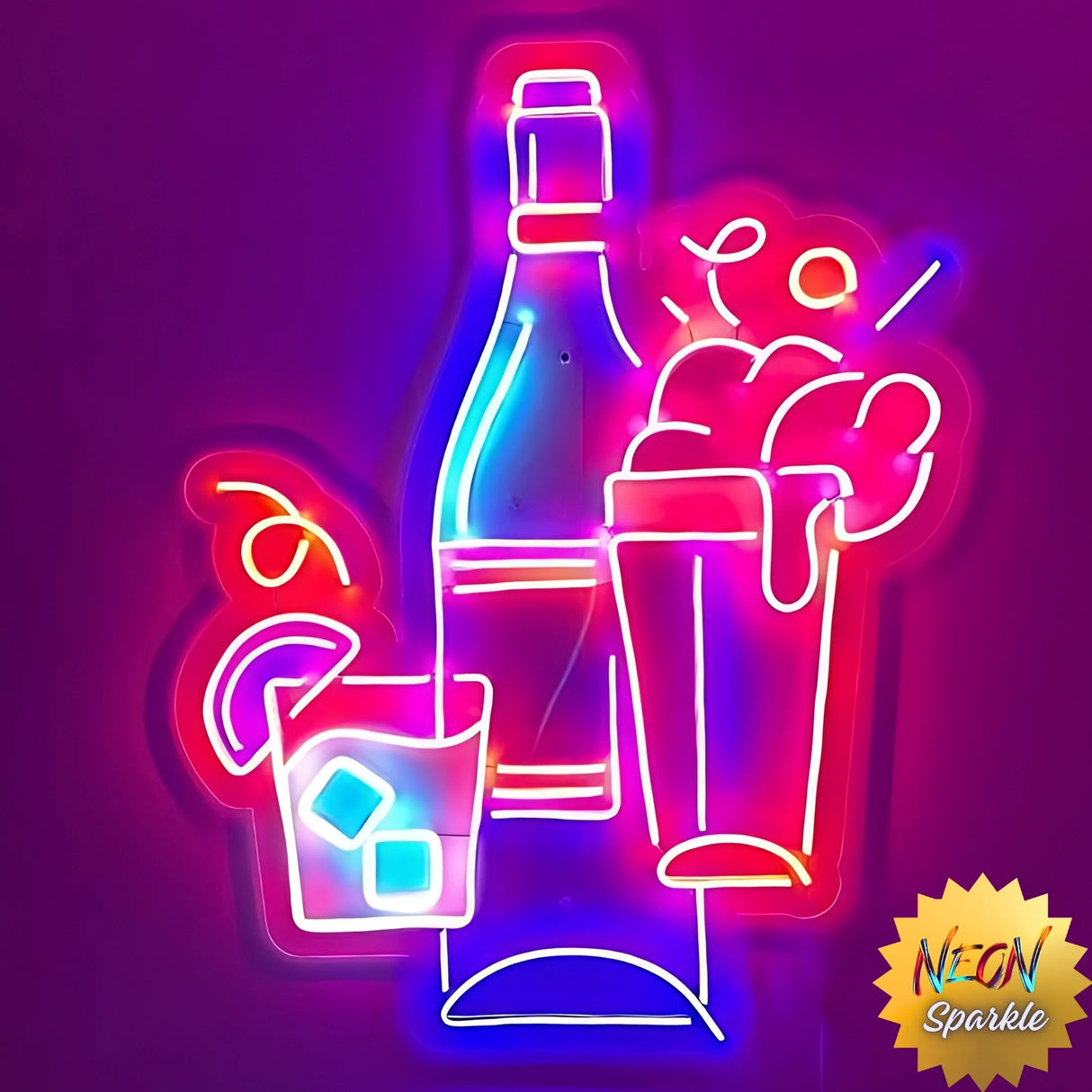 Whiskey Set Neon Sign - LED Bar Wall Decor by Neon Sparkle