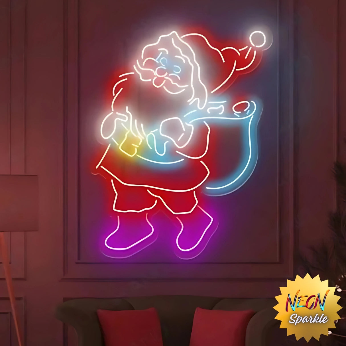 Merry Christmas Santa Claus Neon Sign by Neon Sparkle - LED Holiday Decor
