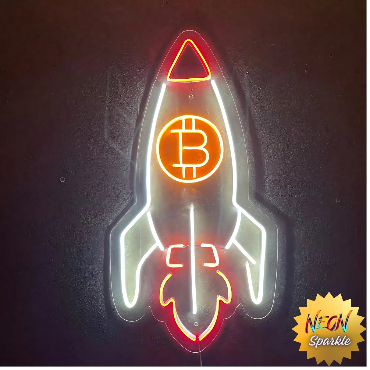 Bitcoin Rocket Neon Sign by Neon Sparkle - LED Light for Crypto Decor