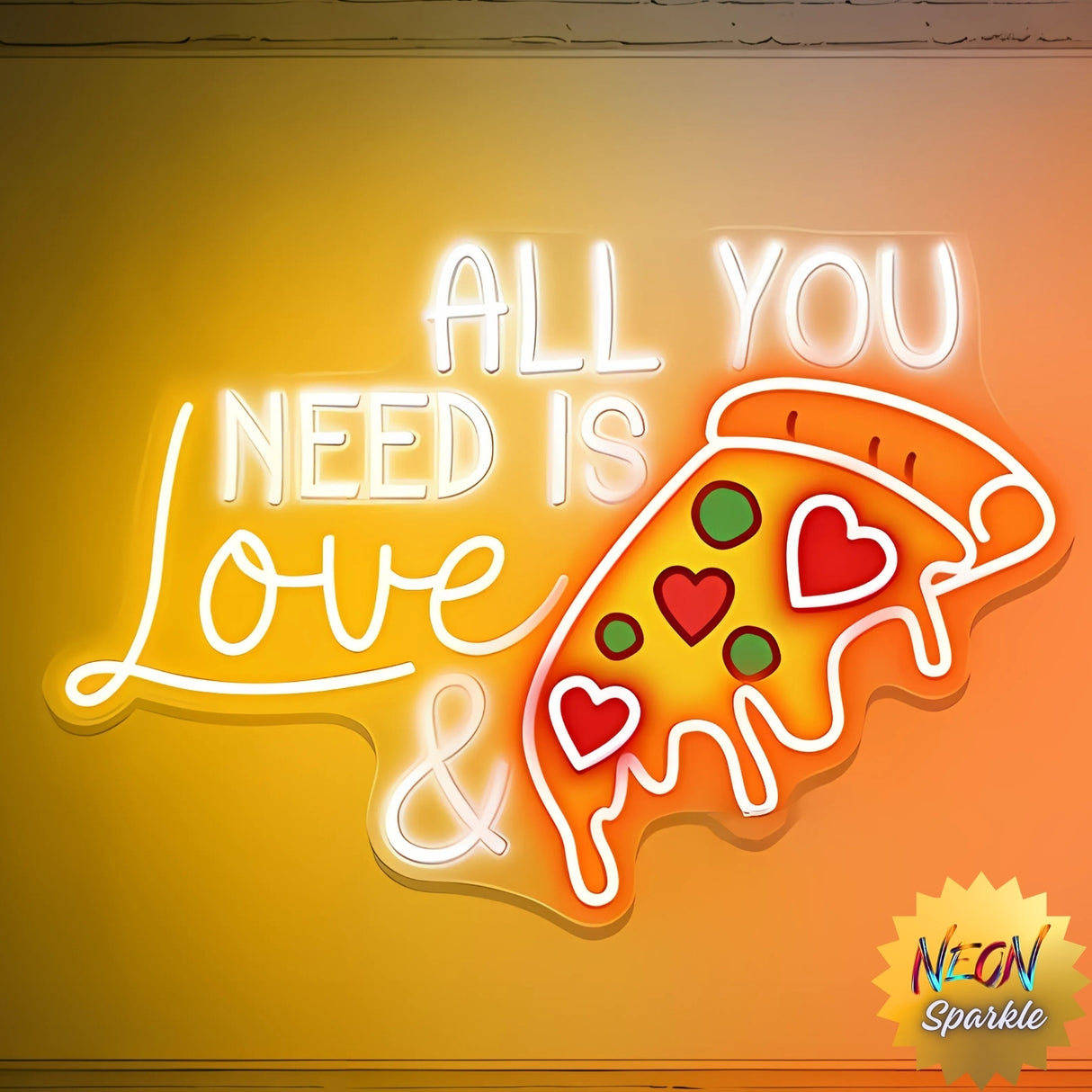 All You Need Is Love & Pizza Neon Sign - LED Light by Neon Sparkle