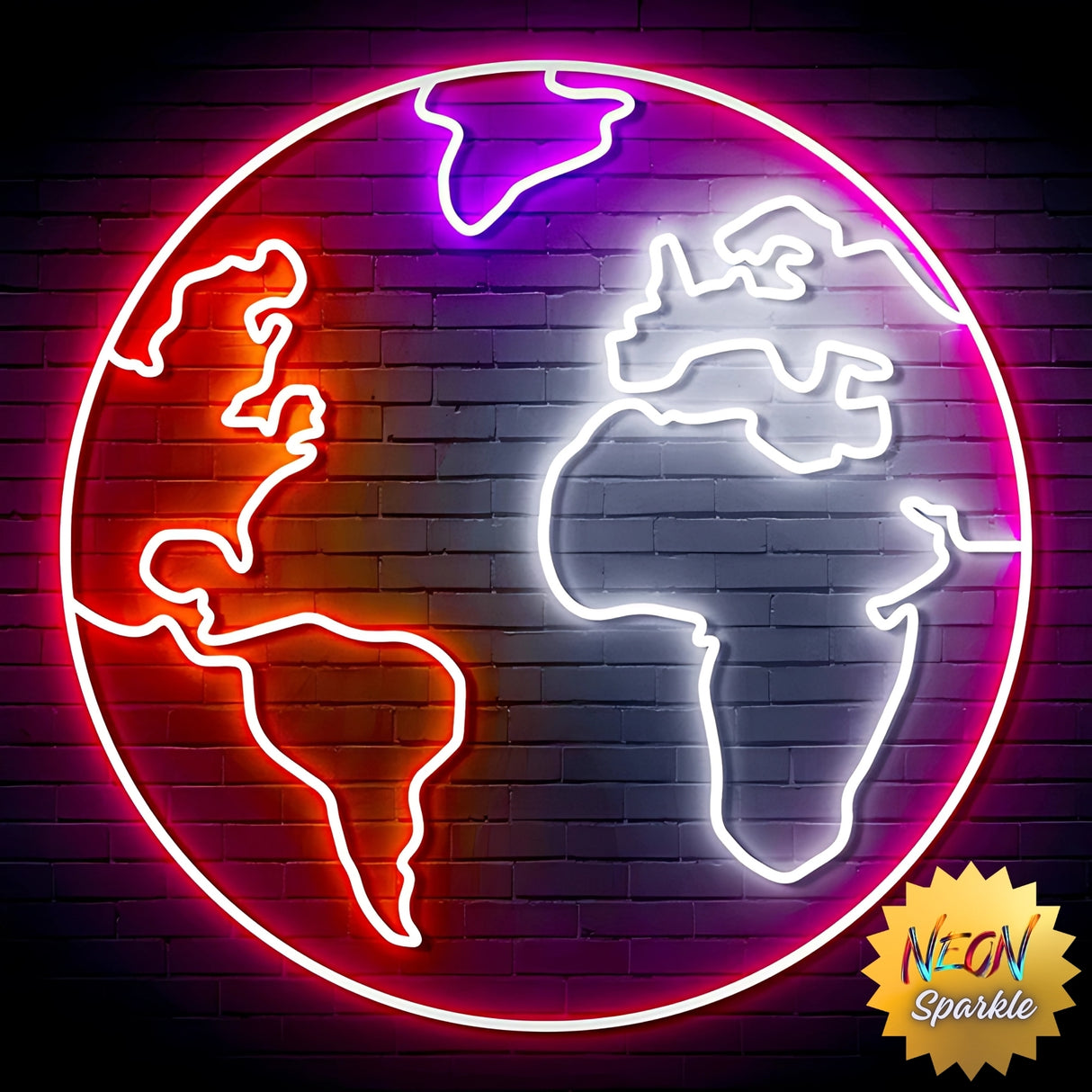 World Neon Sign - LED Globe Wall Light for Home & Office by Neon Sparkle