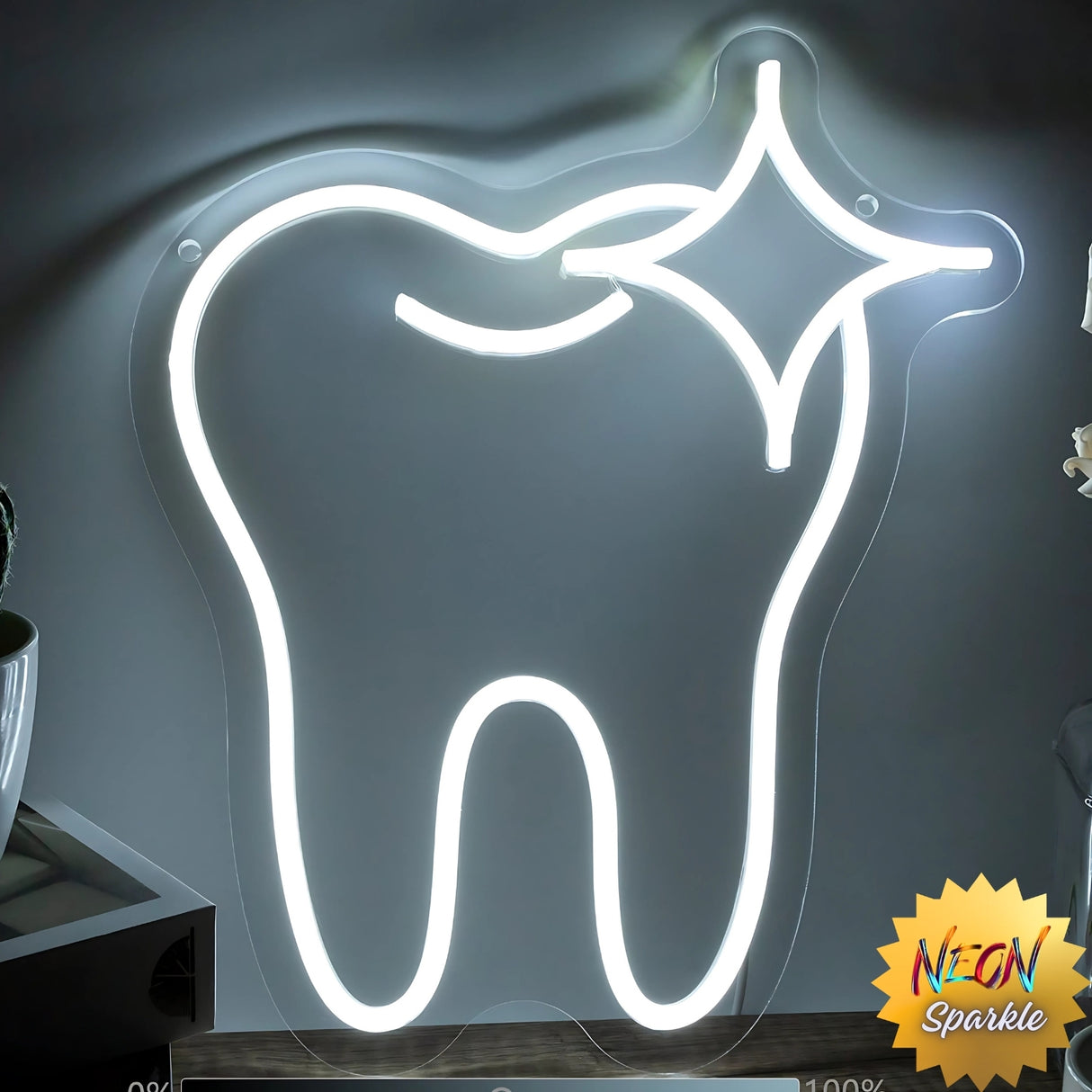 Tooth Neon Sign - LED Wall Light for Dental Office Decor by Neon Sparkle