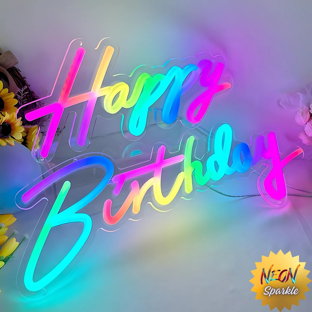 Colorful Happy Birthday Neon Sign - LED Party Decor by Neon Sparkle