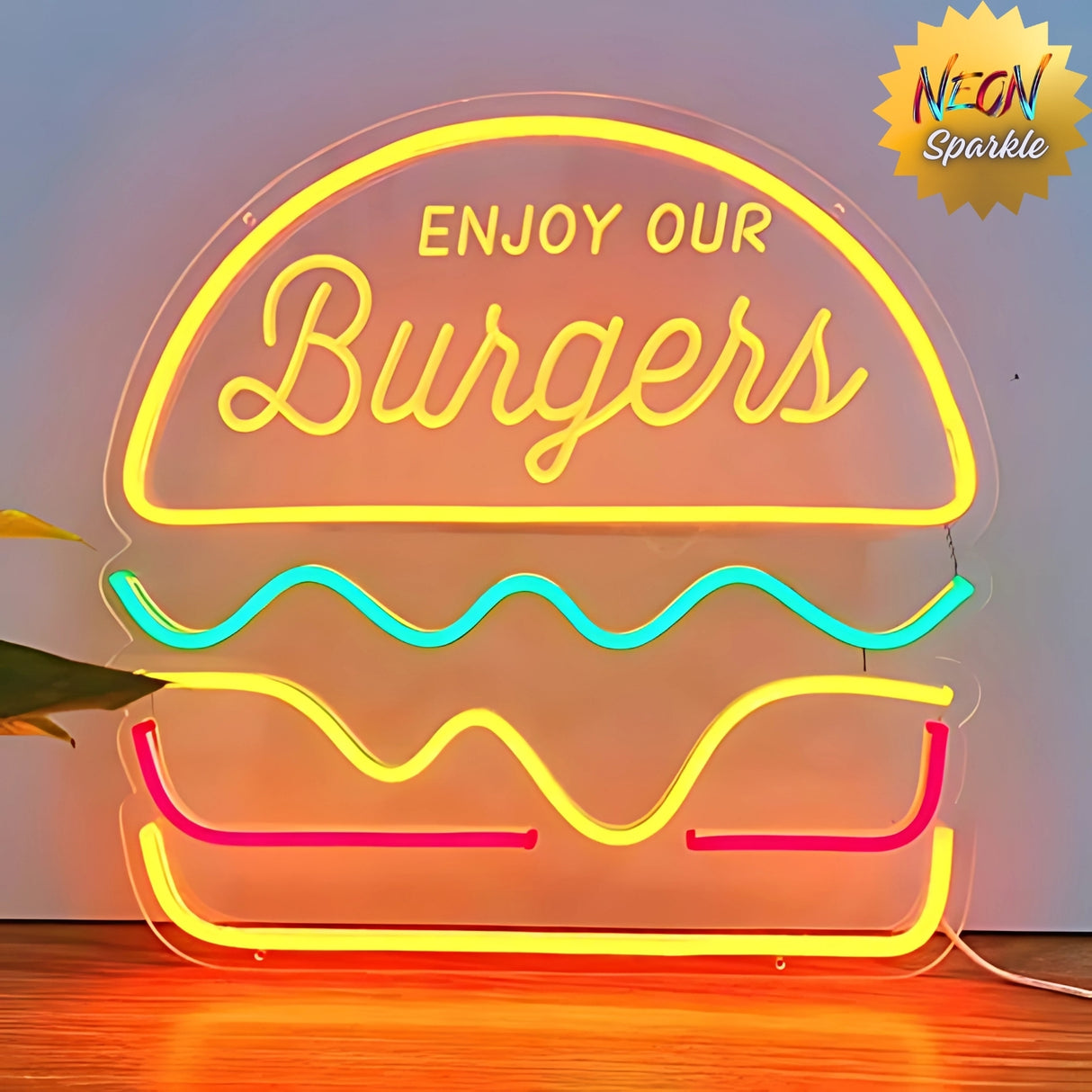 Burger Neon Sign - LED Wall Light for Kitchen or Restaurant by Neon Sparkle