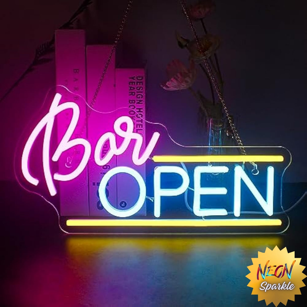 Bar Open Neon Sign - LED Wall Light for Home or Pub Decor by Neon Sparkle