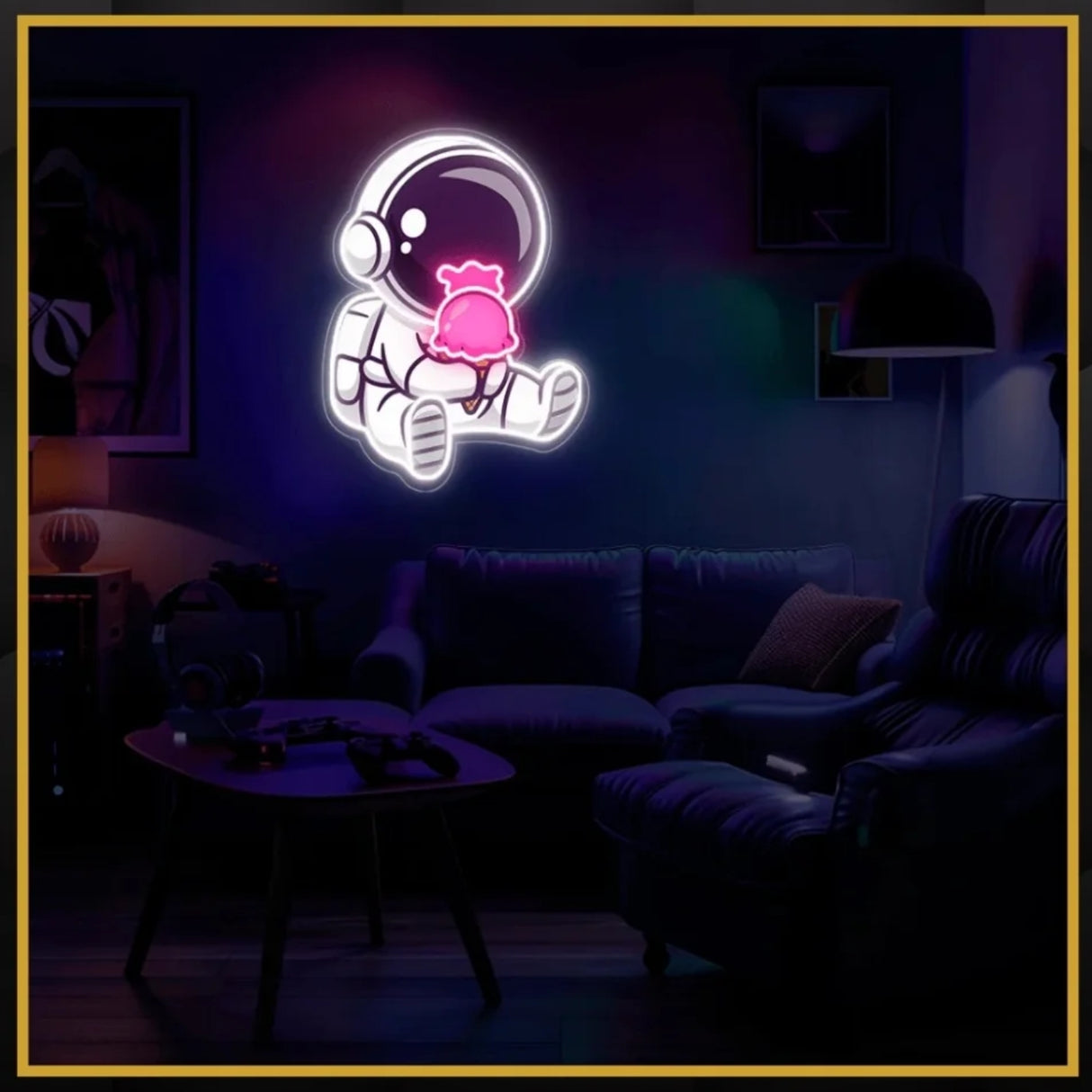 Astronaut Eating Ice Cream UV Neon Sign