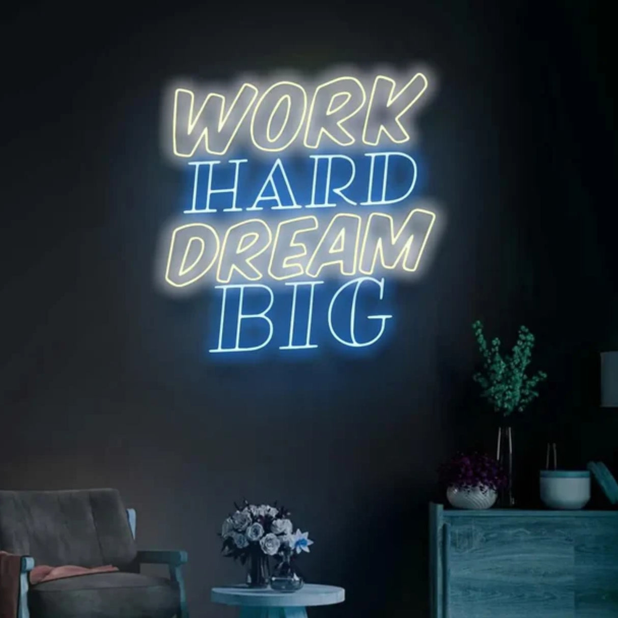 Work Hard Dream Big - Motivational Neon Sign