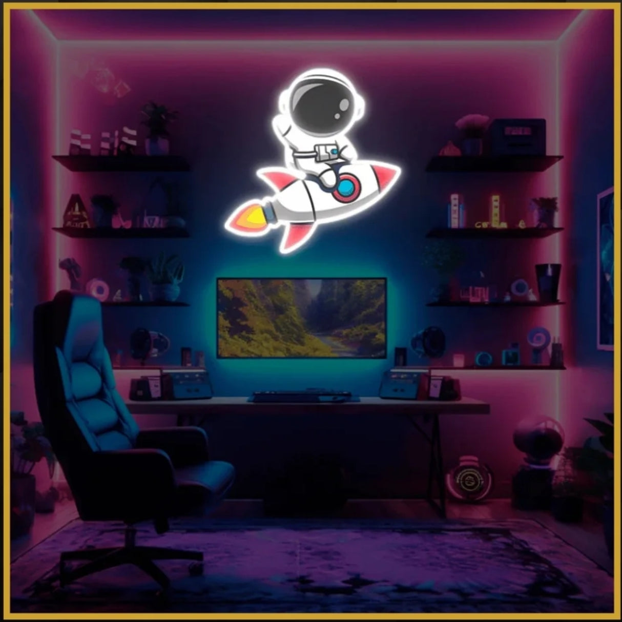 Astronaut Rocket UV Neon Sign