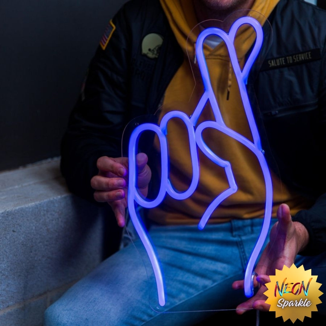 Fingers Crossed Emoji Neon Sign by Neon Sparkle