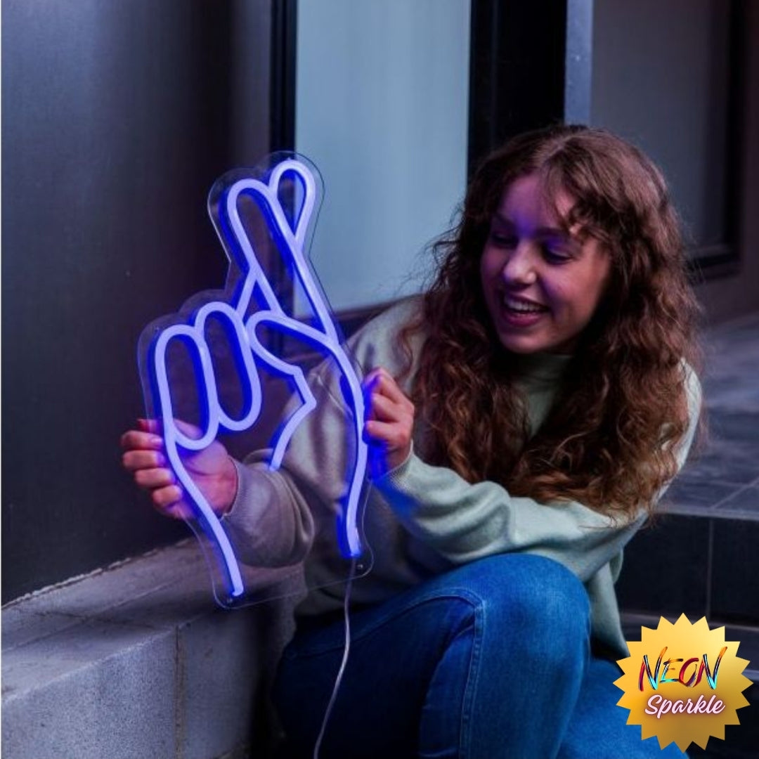 Fingers Crossed Emoji Neon Sign by Neon Sparkle