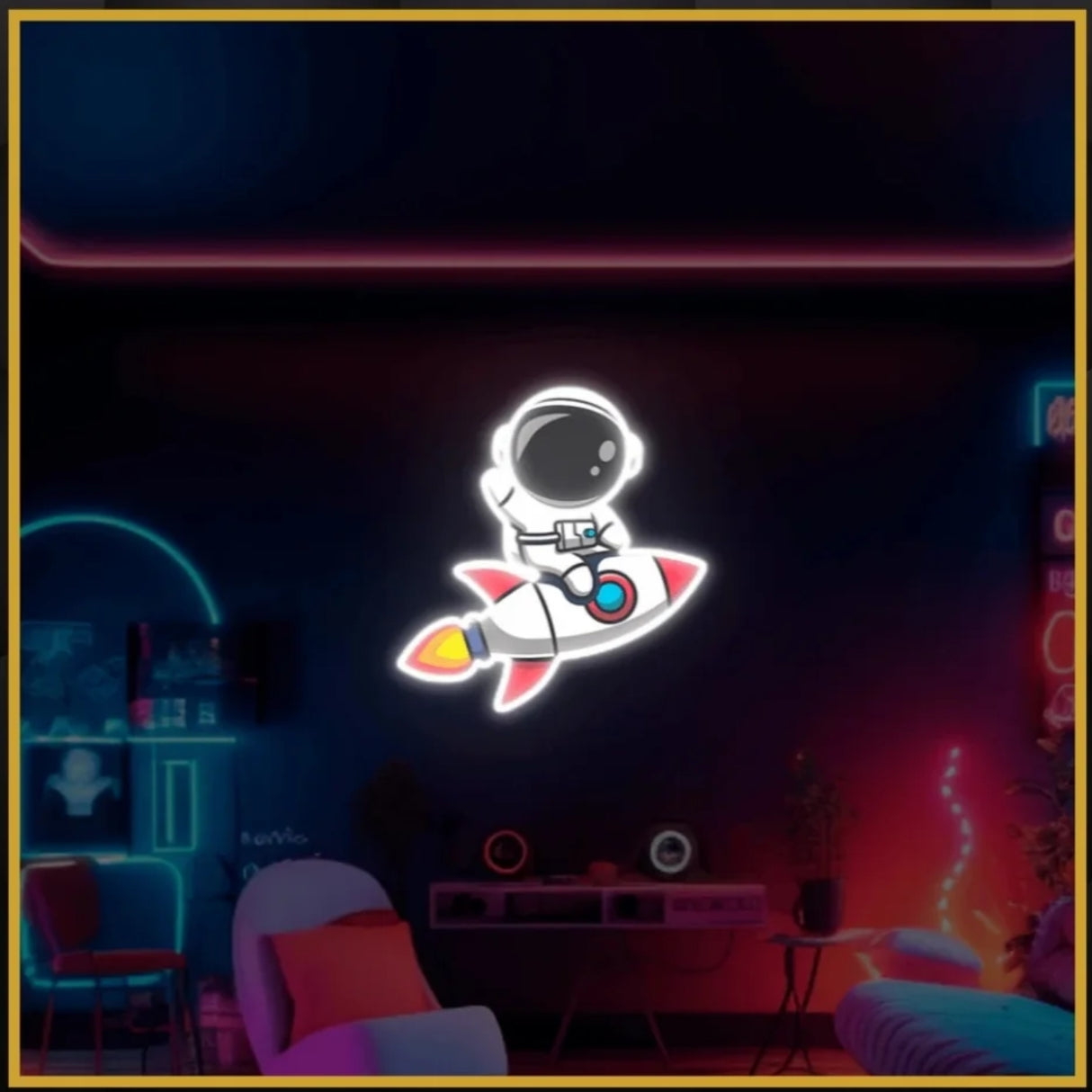 Astronaut Rocket UV Neon Sign