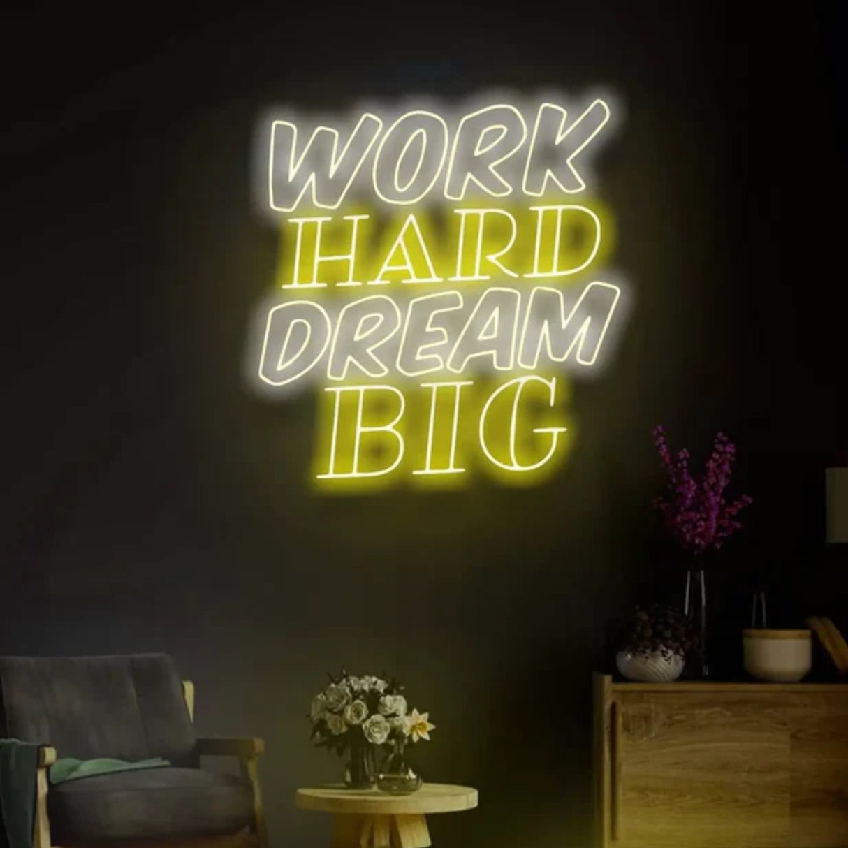 Work Hard Dream Big - Motivational Neon Sign