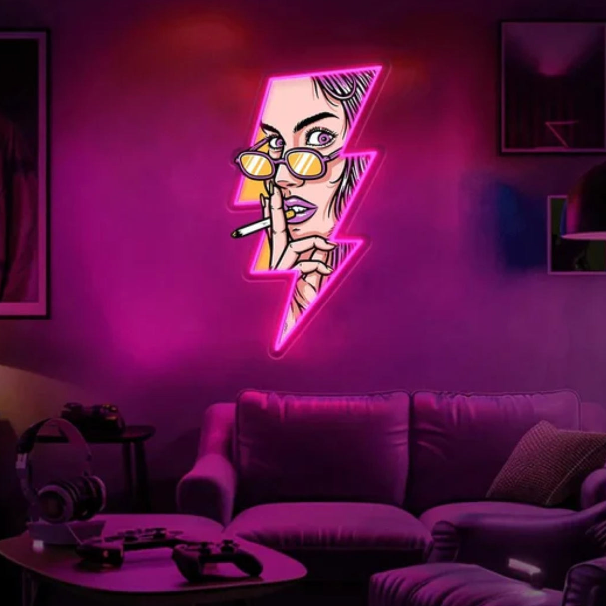 Women Face GTA Style In Lightning UV Neon Sign ⚡ – Bold, Electrifying Decor!