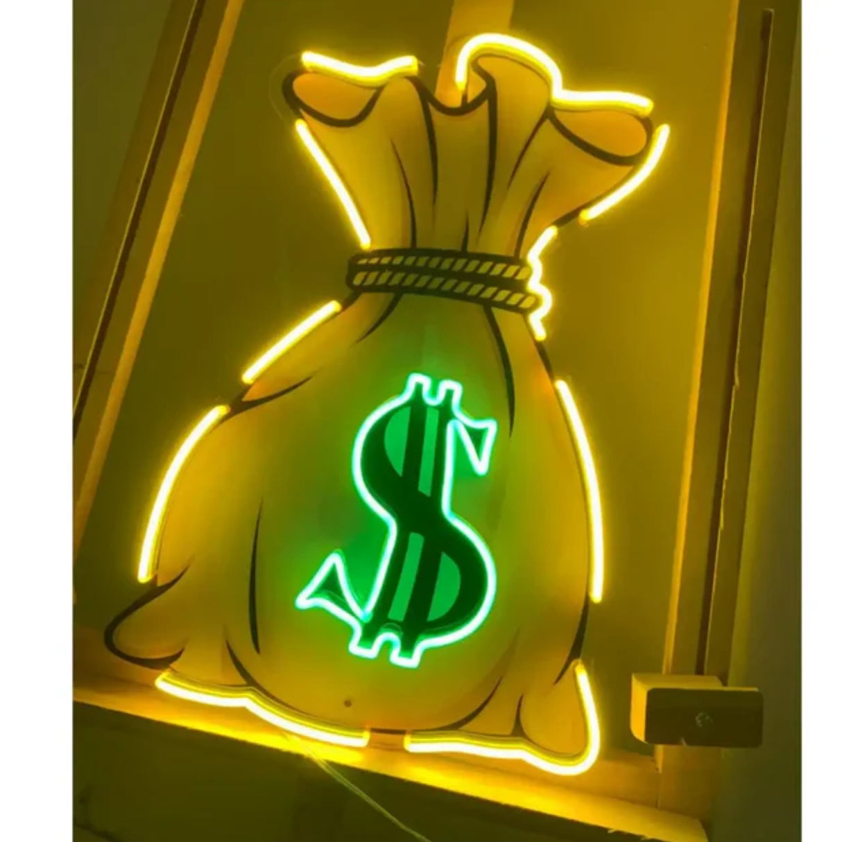Money Bag UV LED Neon Sign 💰 – Light Up Your Wealthy Vibes!