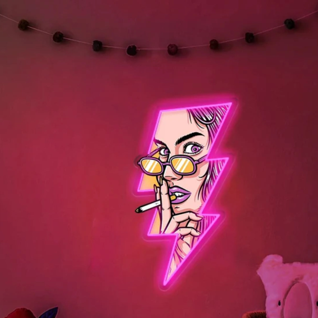 Women Face GTA Style In Lightning UV Neon Sign ⚡ – Bold, Electrifying Decor!