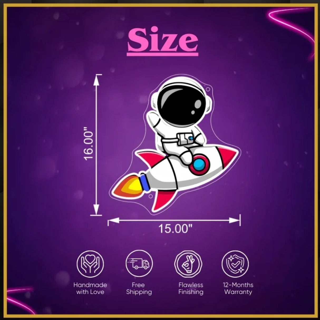 Astronaut Rocket UV Neon Sign