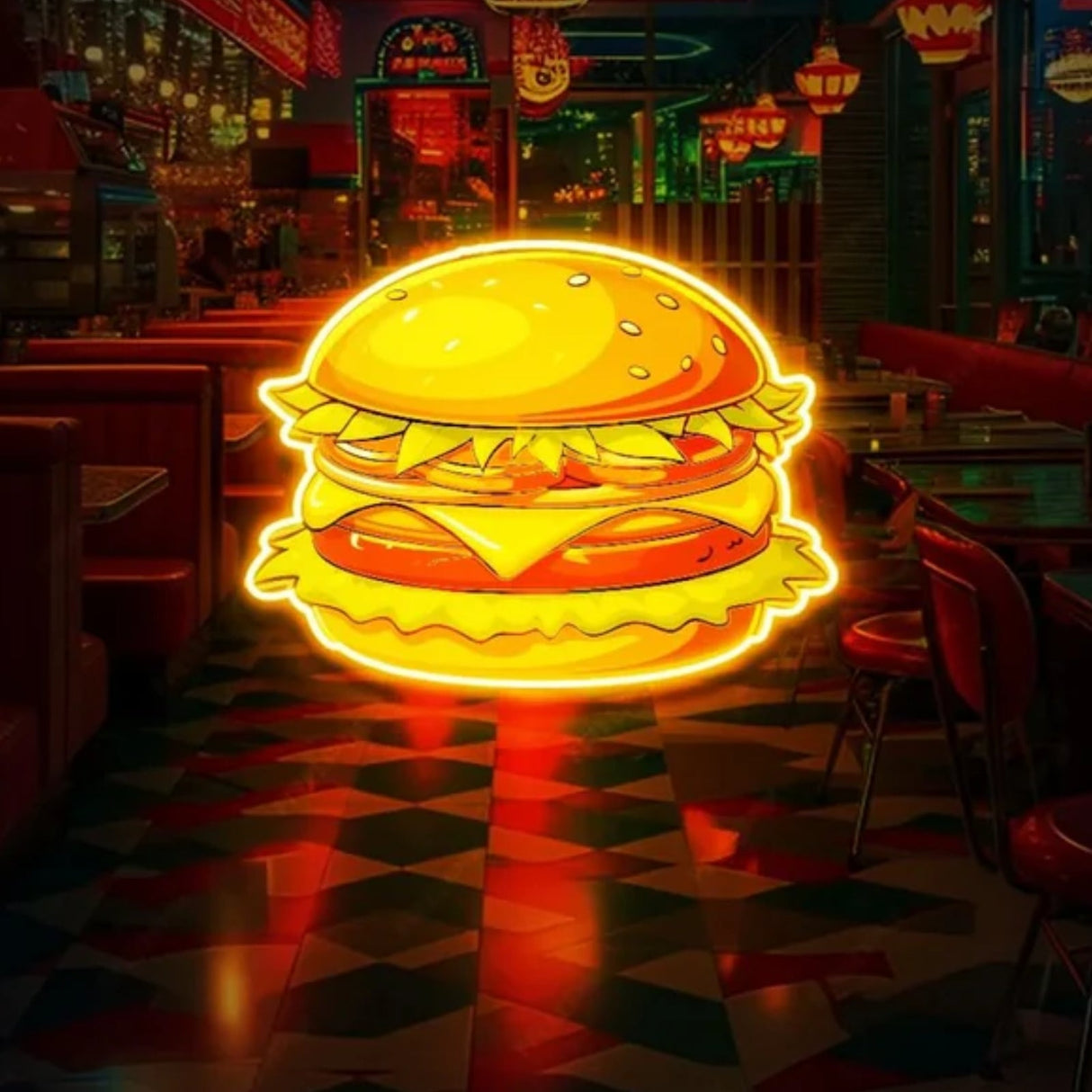 Burger Food UV Neon Sign Light Up Your Space with Tasty Vibes!