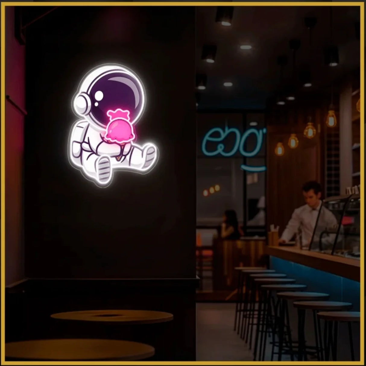 Astronaut Eating Ice Cream UV Neon Sign