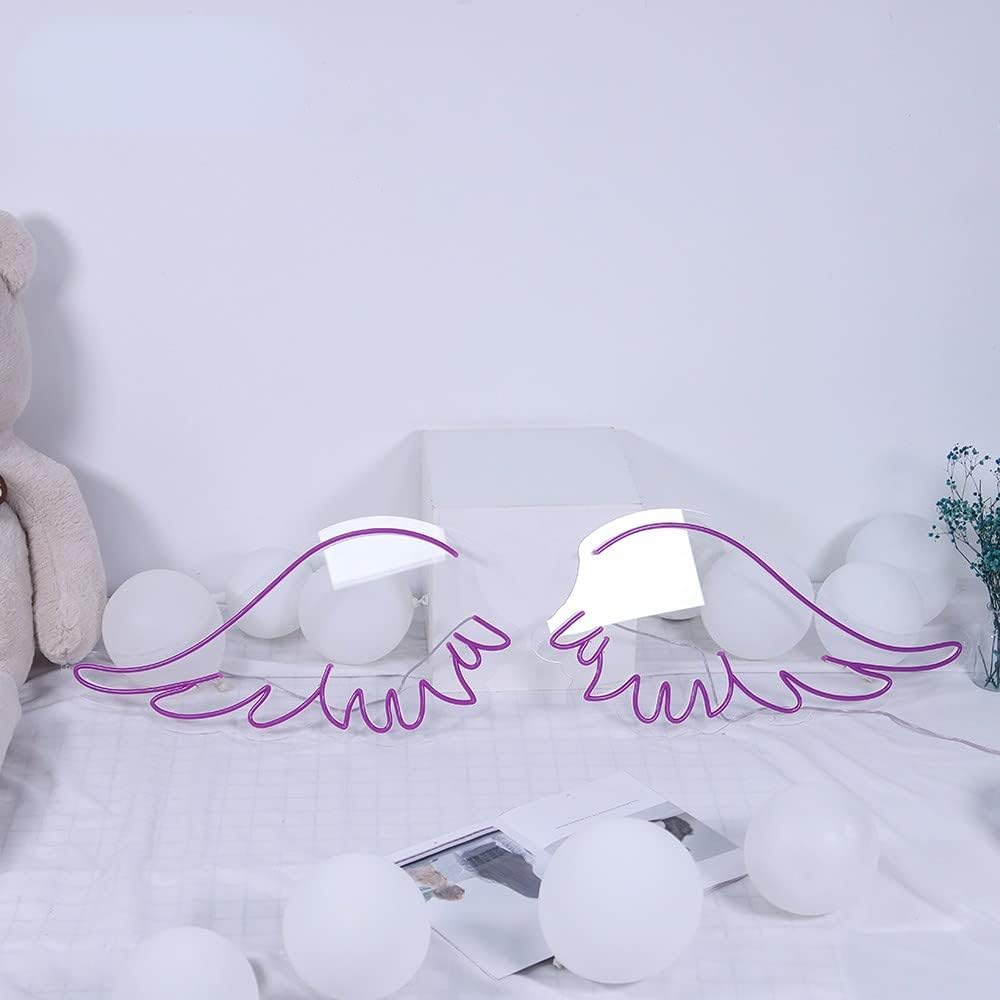 Angel Wings Neon Sign, LED Light Wall Decor Home Bedroom Salon Bar Store Creative Background Decoration