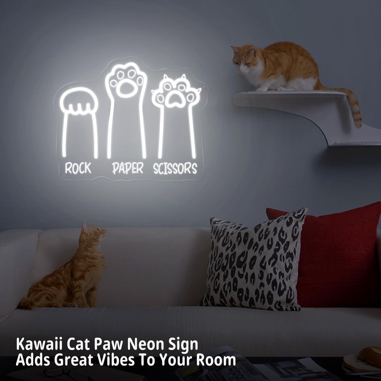 Rock Paper Scissors LED Light with Cool White Cat Paws, 11"x14" USB-Powered Acrylic Wall Art For Pet Hospital