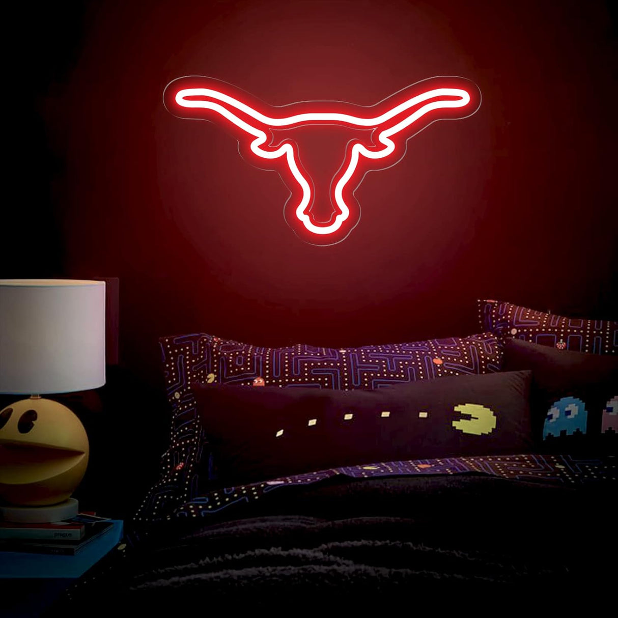 Texas Bull Neon Sign for Wall, Remote Dimmer Red Western Texas Bull Skull Led Neon Light Sign