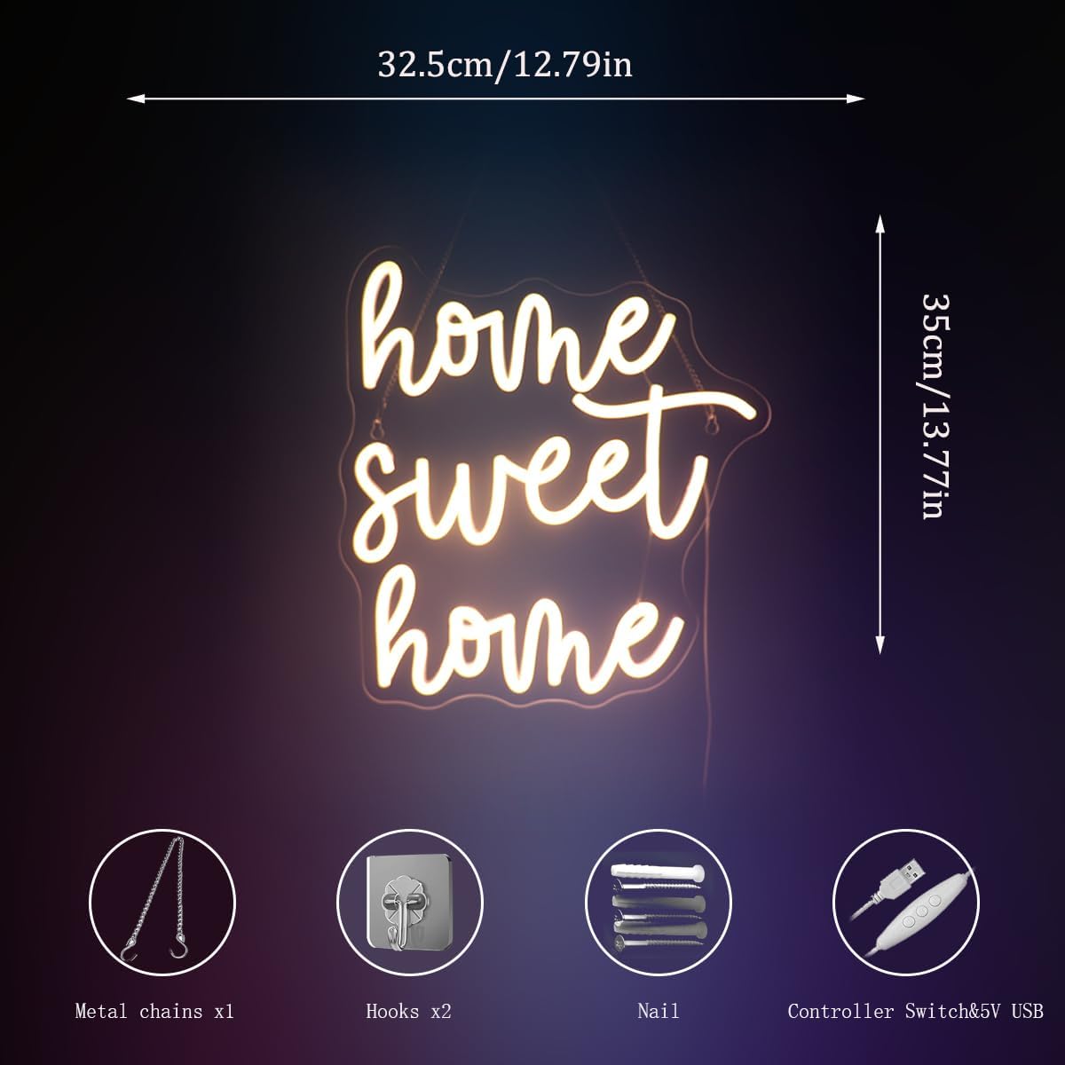 "Home Sweet Home" Neon Sign, Positive Quotes Decorative Neon Lights for Home