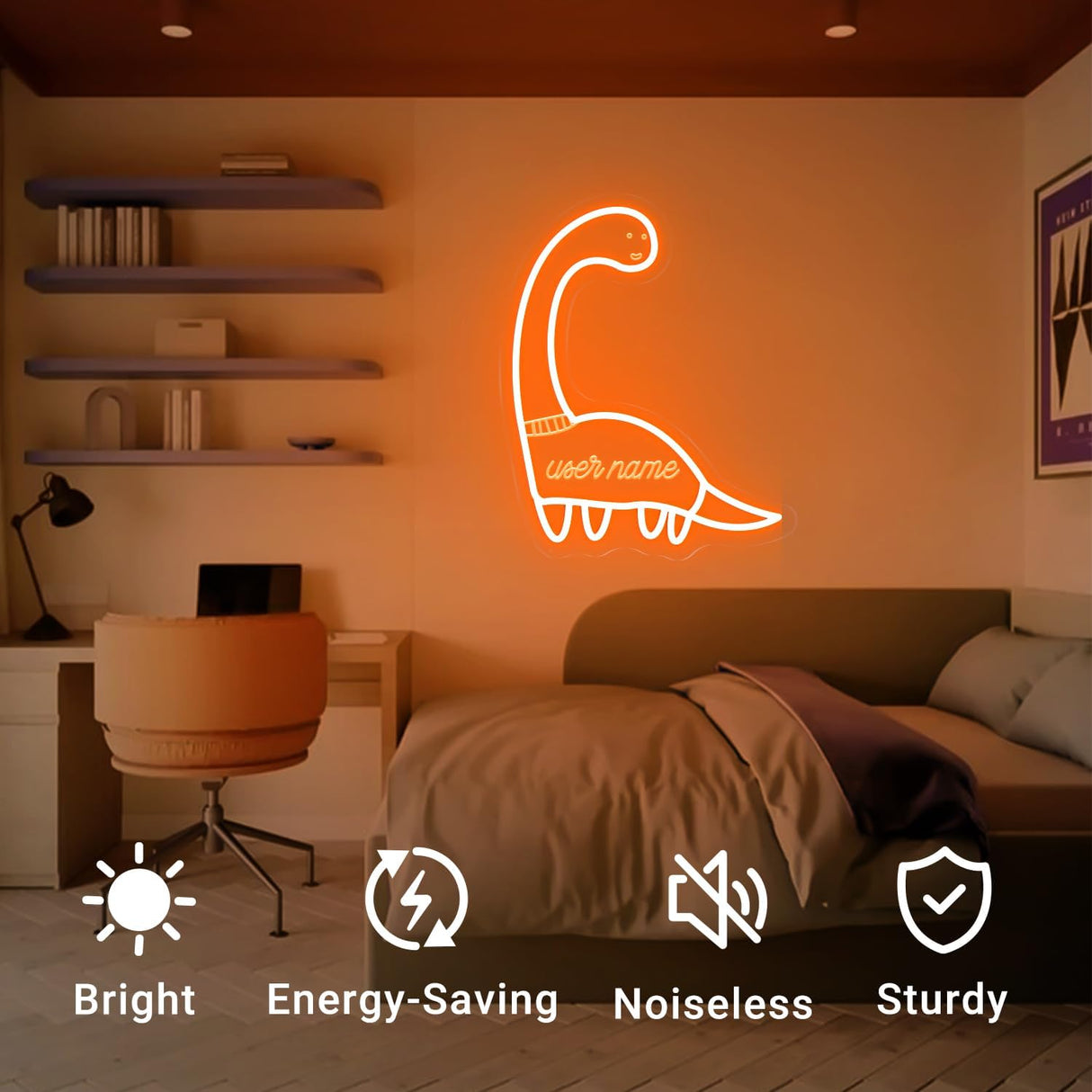 Custom Name Kids Night Light, Dinosaur Room Decor, USB-Powered Nursery Lamp,