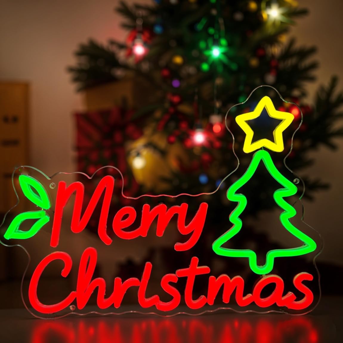 Merry Christmas Neon Sign,15.7 Inch Giant Snowflake Merry Christmas Neon Sign, USB Powered for Xmas Party Decoration (Colourful,1 Pack)