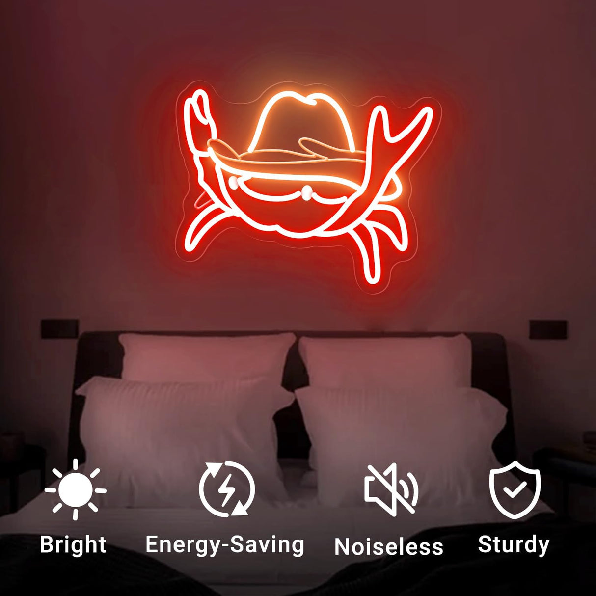 Neon Sign with Hat - Western-Themed LED Crab Wall Art for Seafood Restaurants