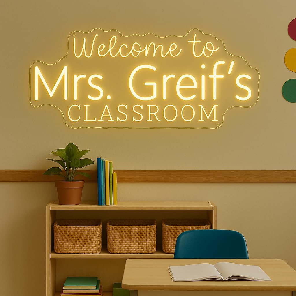 Teacher Name Neon Sign for Classroom, Personalized Welcome to Teacher's Classroom Led Light