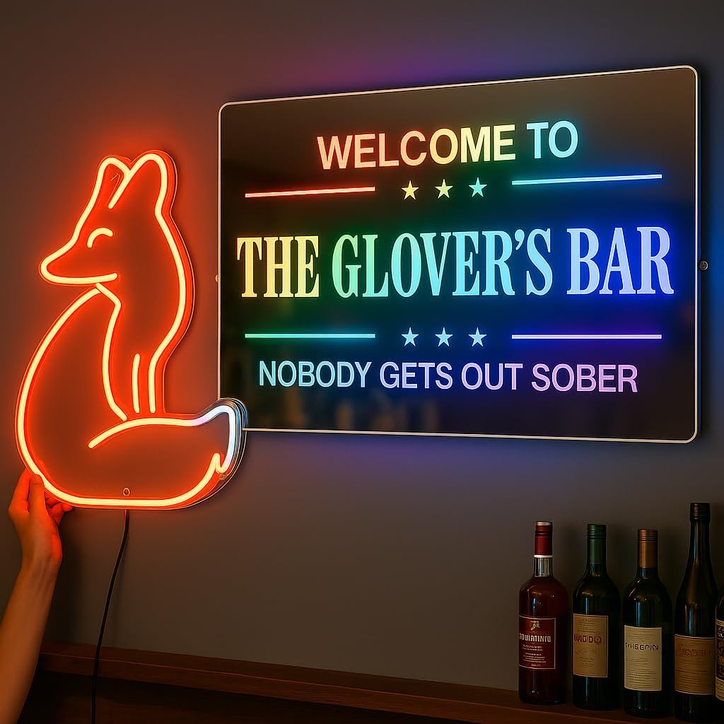Personalized Bar Led Light for Home Business, Handmade 3D Mirror Light up Sign for Club Pub Man Cave Bistro Lounge Tavern Party Gift
