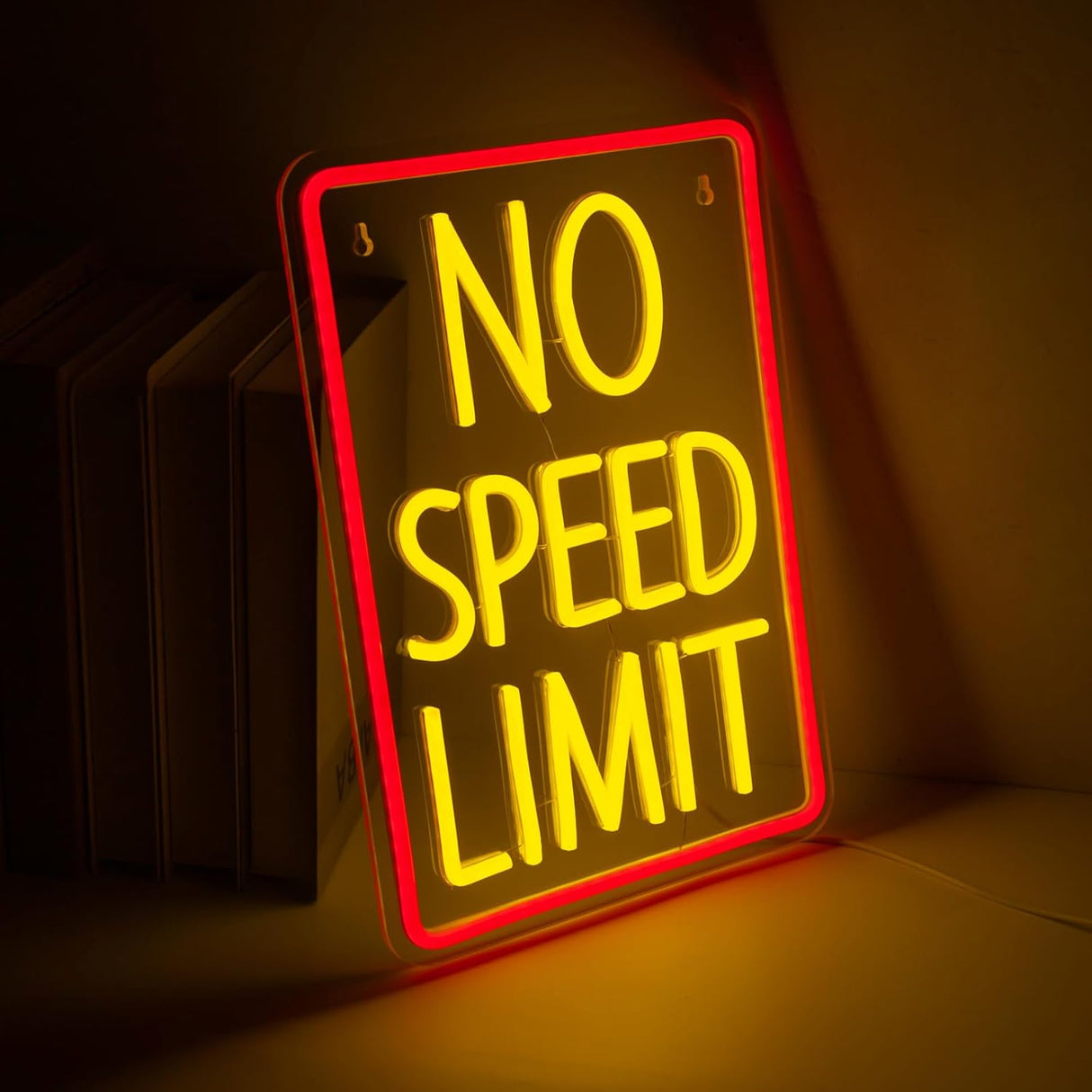 No Speed Limit Neon Sign for Wall Decor, Dimmable Speed Limit Sign in Red Yellow LED Neon