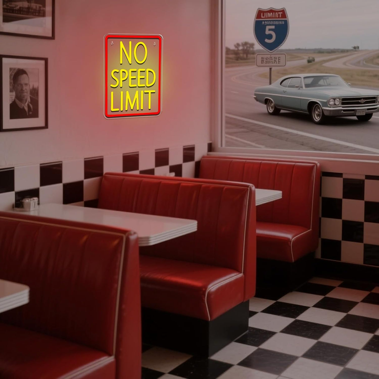 No Speed Limit Neon Sign for Wall Decor, Dimmable Speed Limit Sign in Red Yellow LED Neon