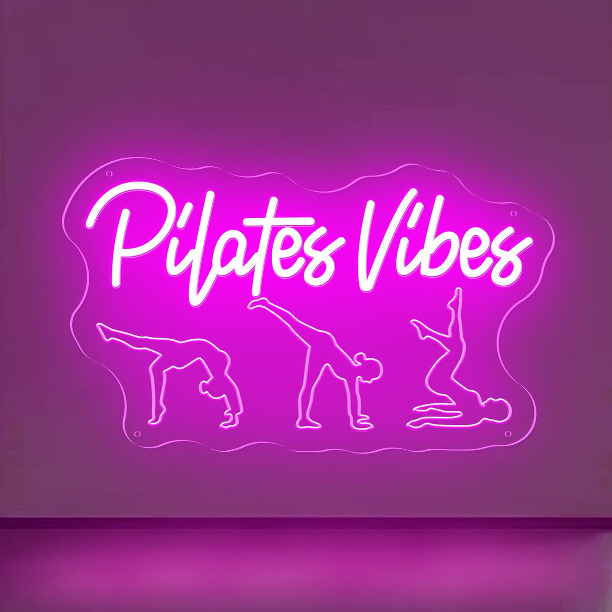 Pilates Vibes Neon Sign - 15"x9" Pink Acrylic LED Light for Bedroom Home Gym Spa Beauty Salon Party Decor