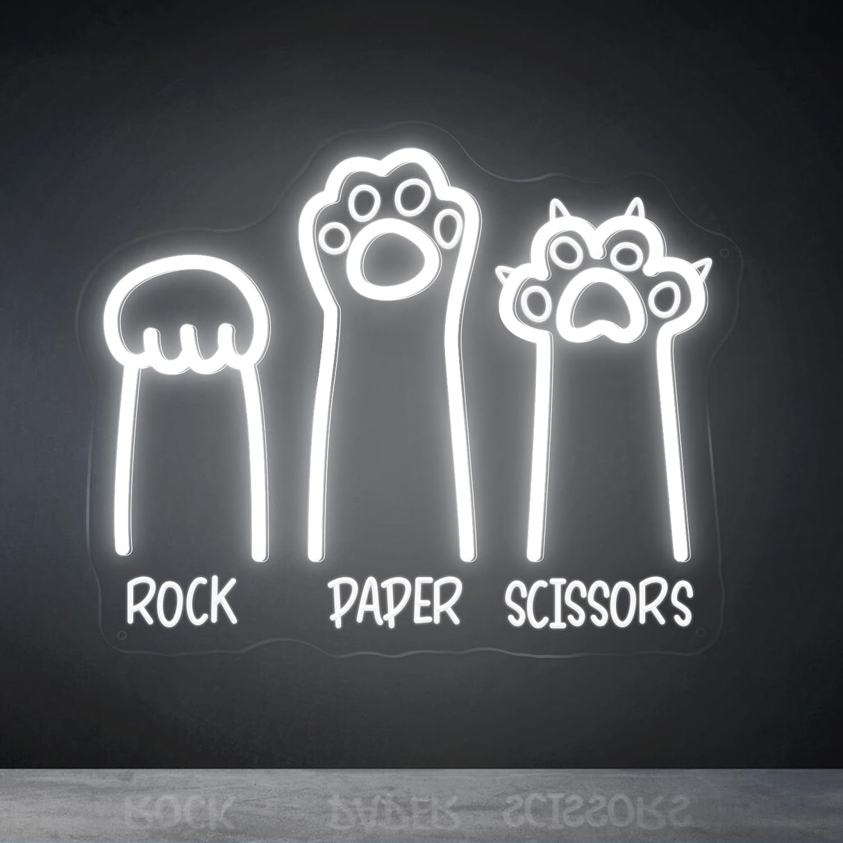 Rock Paper Scissors LED Light with Cool White Cat Paws, 11"x14" USB-Powered Acrylic Wall Art For Pet Hospital