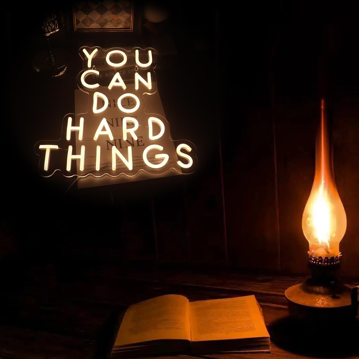 You Can Do Hard Things Wall Hanging Neon Sign, Positive Quotes Decorative Neon Lights