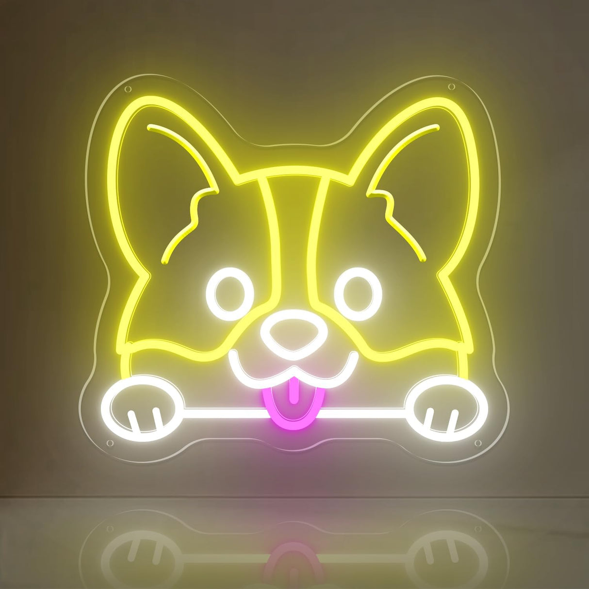Corgi Neon Sign LED Wall Light - Lemon Yellow & Cool White Dog Head Decor, 10.9x12 Inch USB Powered