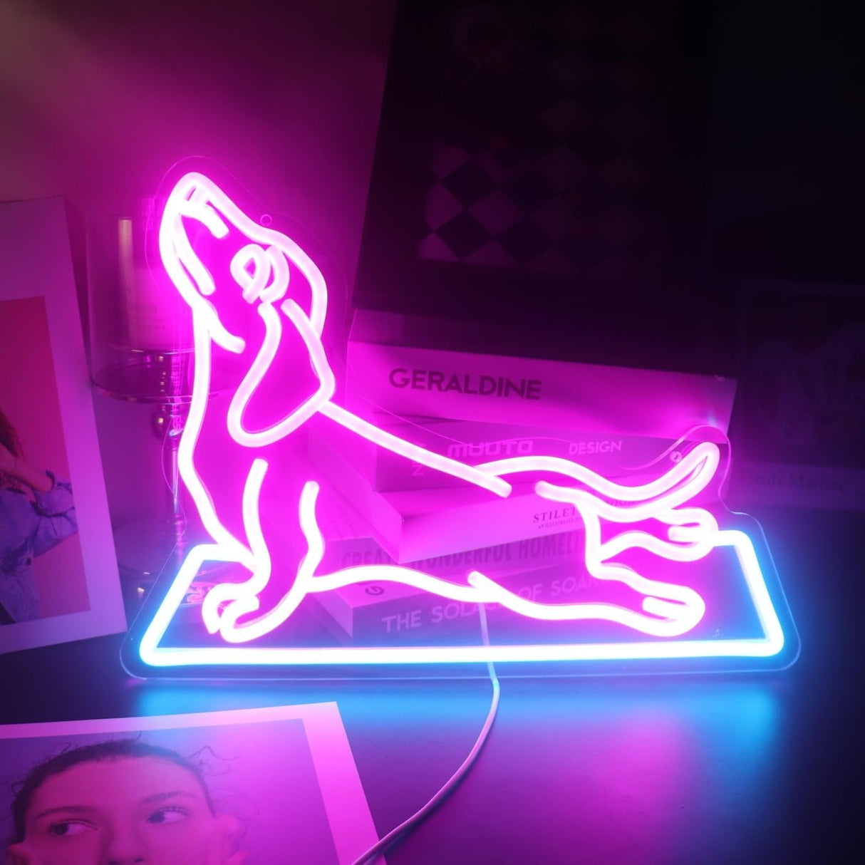 Dog Yoga Neon Sign, Dachshund Yoga Led Sign, Yoga Club Wall Decor