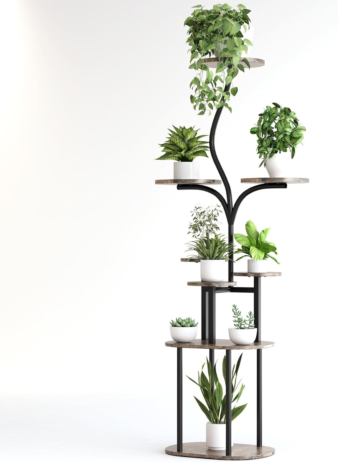 Qmetalart Plant Stand Indoor, 8 Tier Metal Flower Rack with Round Shelves, Modern