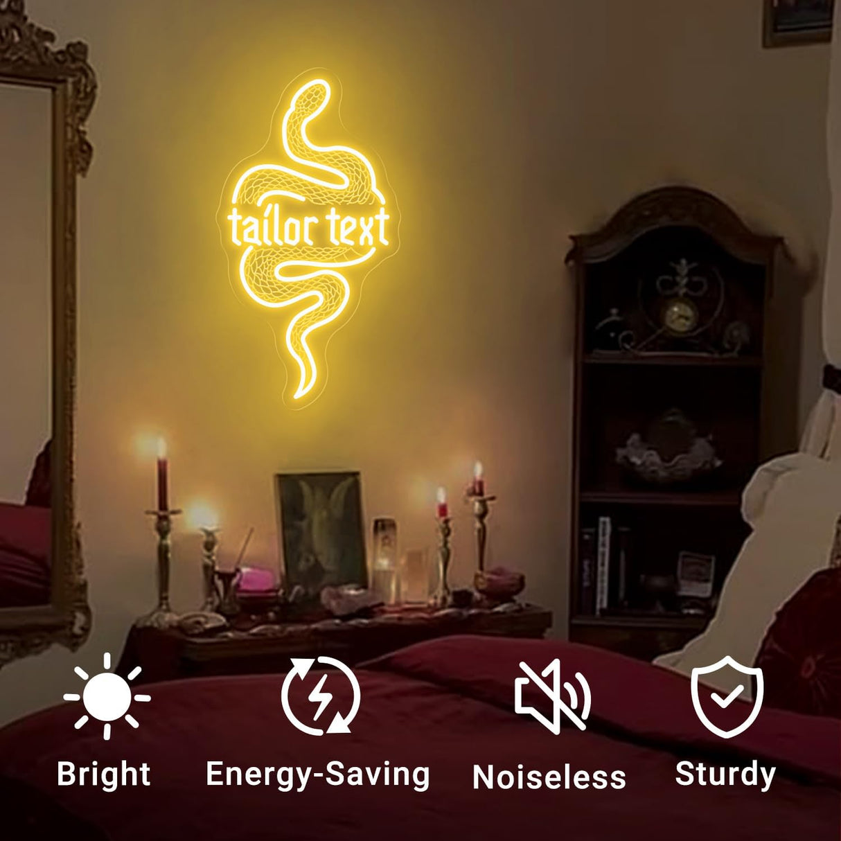 Custom Coiled Python LED Wall Art with Engraving, Shatterproof USB-Powered Neon Light for Bedroom,