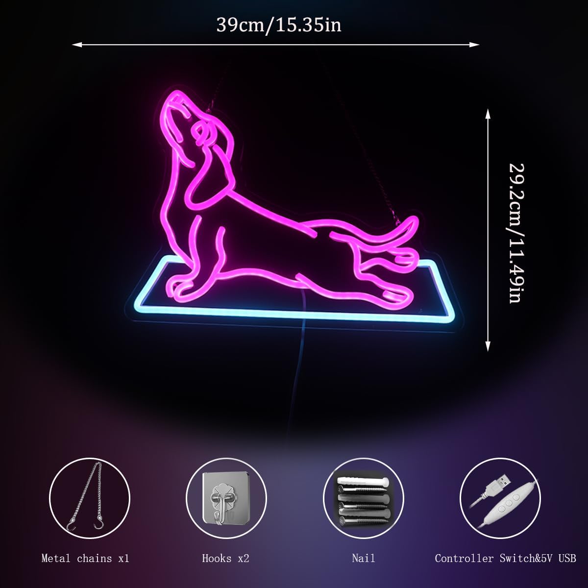 Dog Yoga Neon Sign, Dachshund Yoga Led Sign, Yoga Club Wall Decor