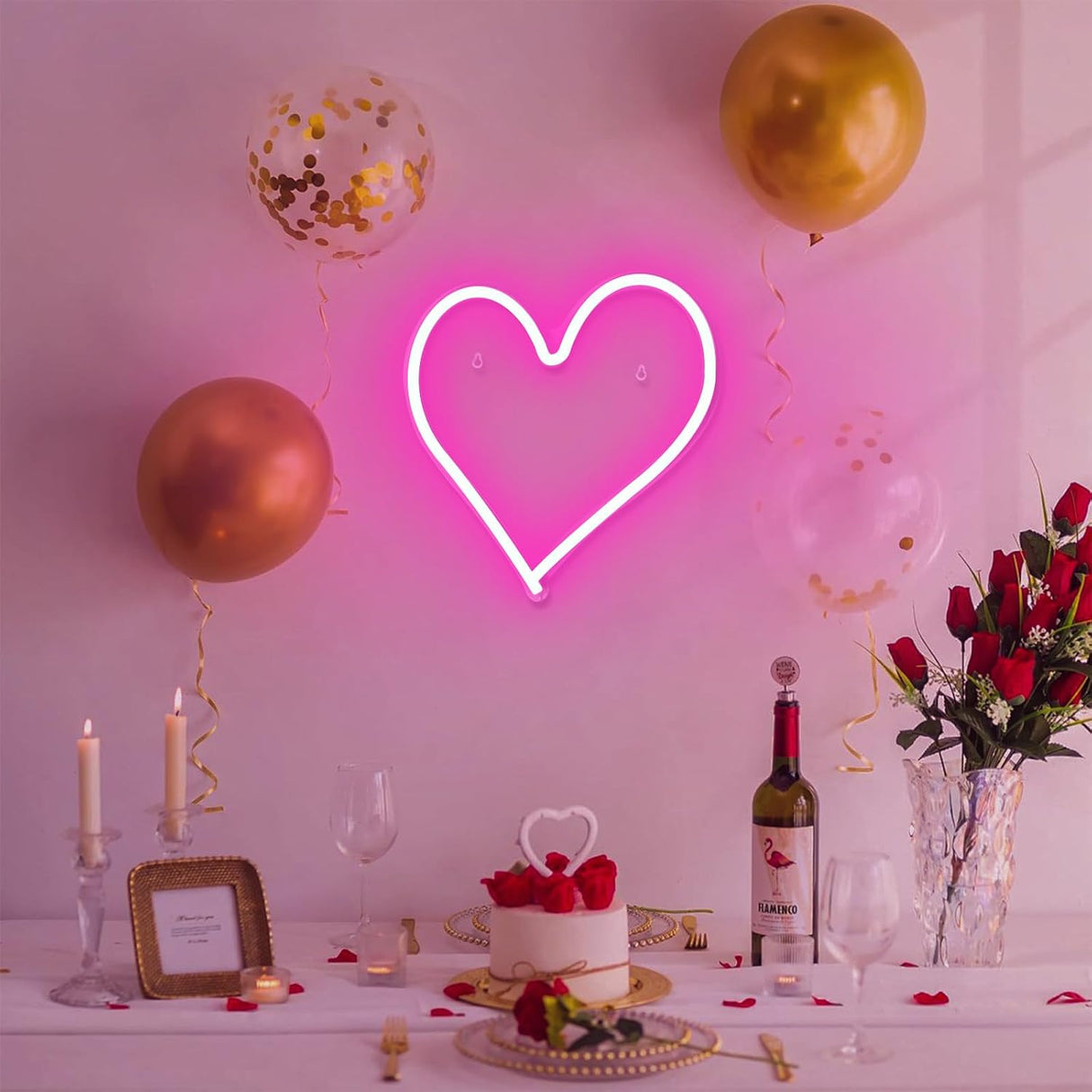 Pink Heart Neon Sign, Neon Heart Light for Wall Decor, Love Hearts LED Light up Sign 13.4×13 Inch Dimmable