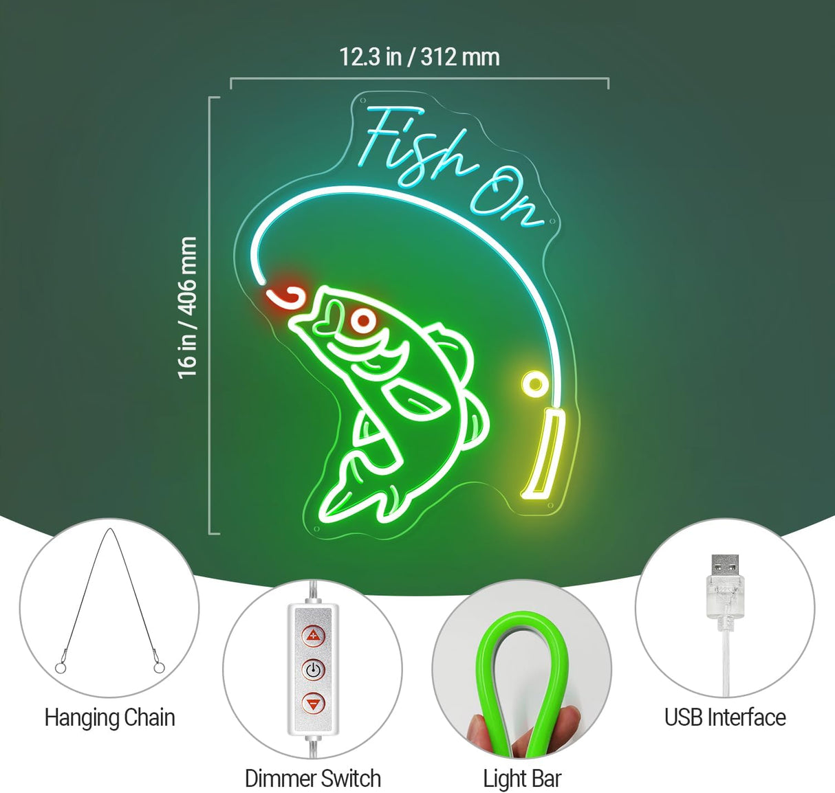 Ice Blue Lemon Fishing Pole, USB-Powered Acrylic LED Wall Art, Fishing Enthusiast Gift for Bedroom