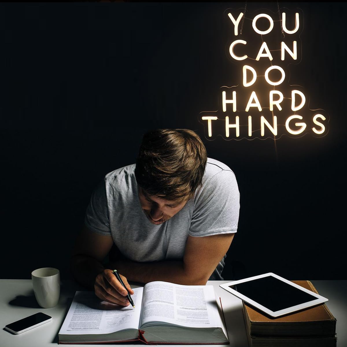 You Can Do Hard Things Wall Hanging Neon Sign, Positive Quotes Decorative Neon Lights