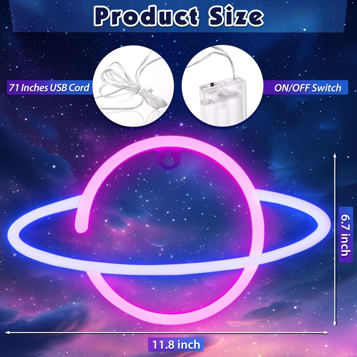 Planet Led Sign for Wall Decor, USB or Battery Operated Pink/Blue Planet Led Neon Light for Bedroom,