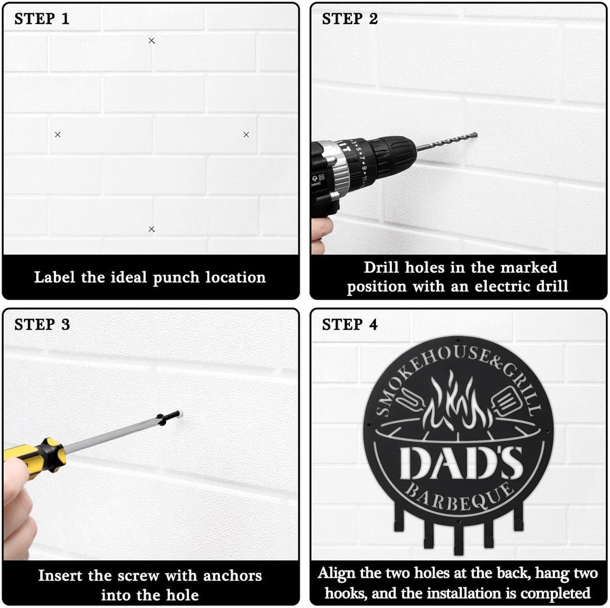 Qmetalart Metal BBQ Sign with Utensil Hangers Smokehouse Wall Art for Outdoor