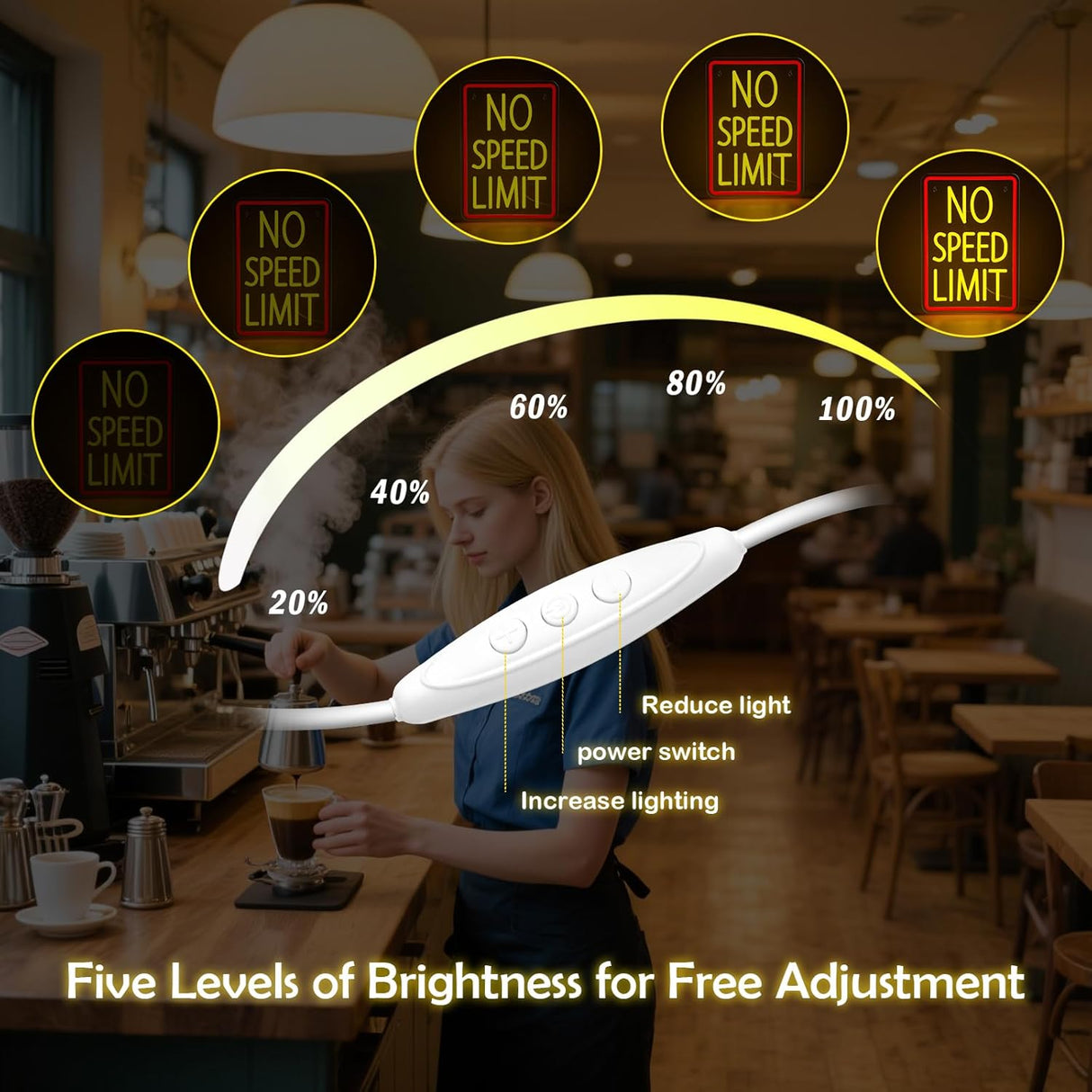 No Speed Limit Neon Sign for Wall Decor, Dimmable Speed Limit Sign in Red Yellow LED Neon