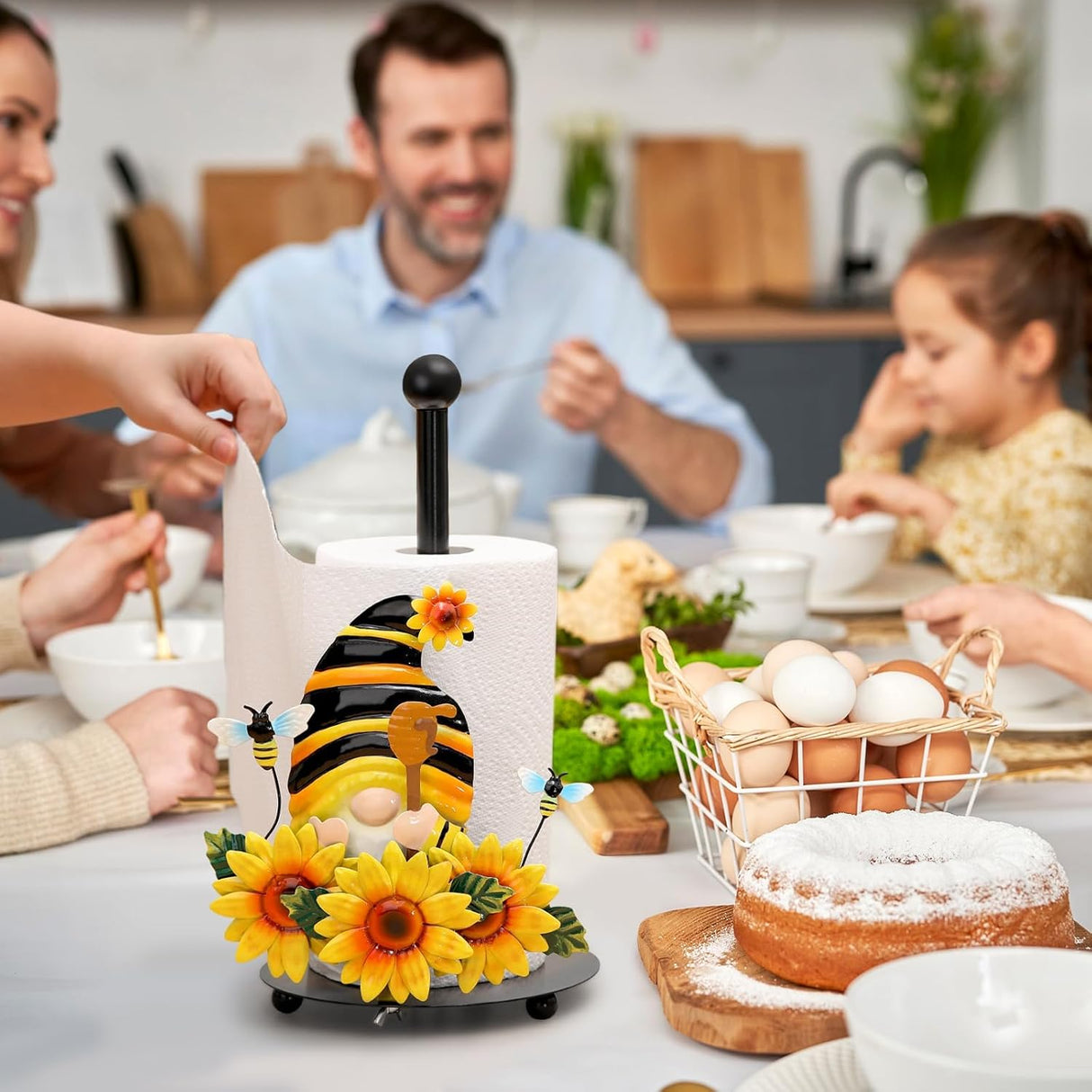 Qmetalart Sunflower Gnome Paper Towel Holder, Gnome Honey Bees Kitchen Bathroom Decor