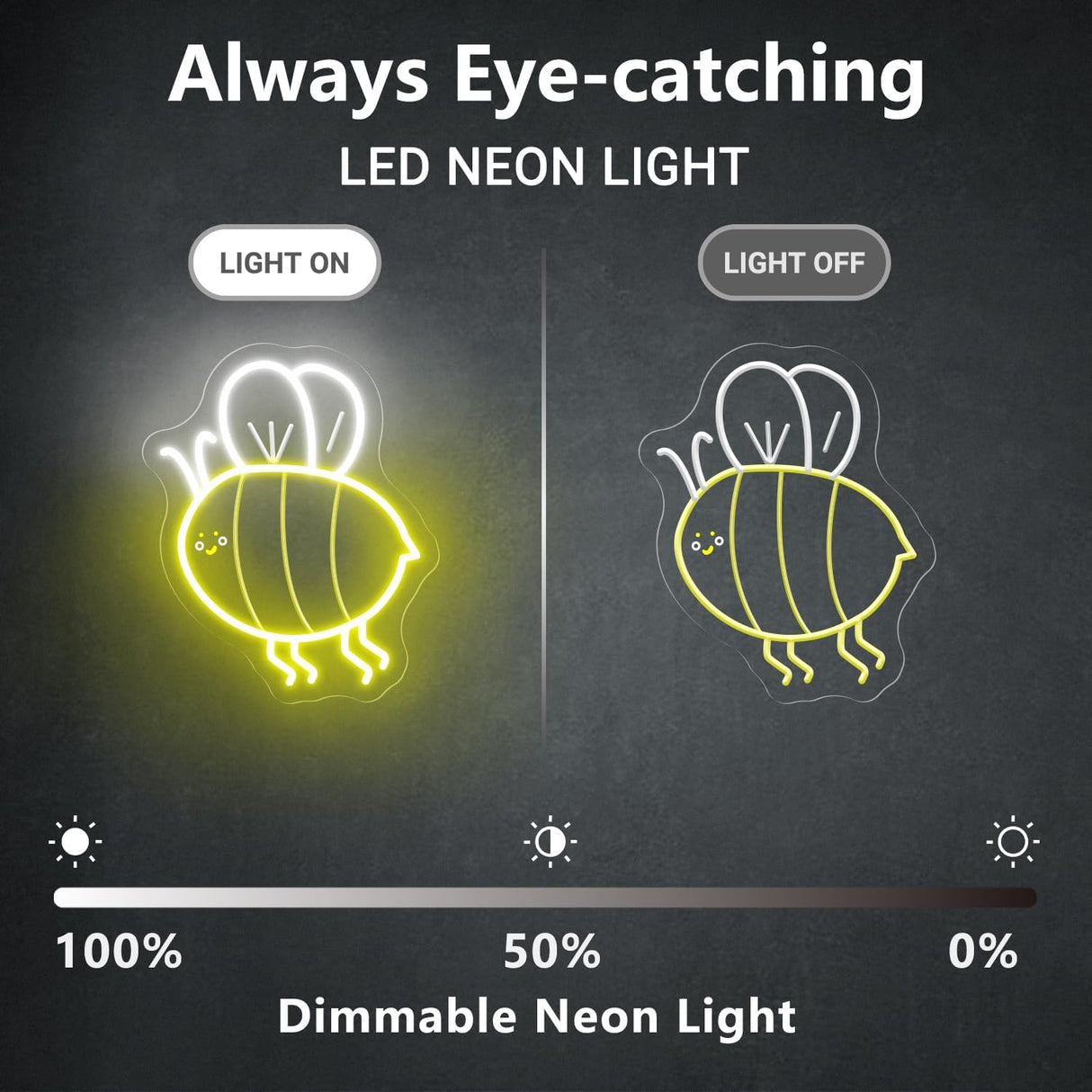 Honeybee Neon Light Wall Decor - LED Room Decor for Bedroom, Kids Room, Living Room