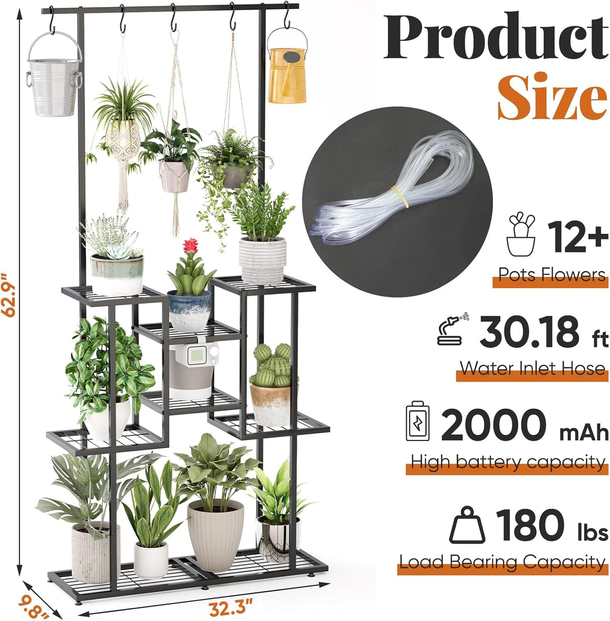 Self-Watering Outdoor Plant Stand with Automatic Drip Watering System 4 Tier with Hanging